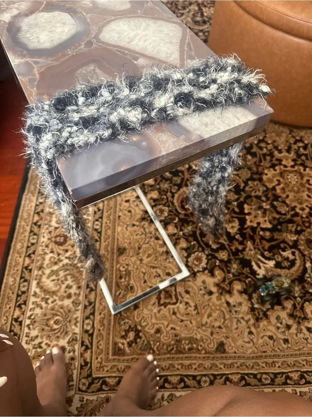 Crochet Decorative Throw Scarf - Black & White
